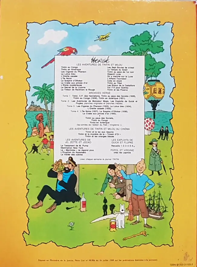 Verso de l'album Les Aventures de Jo, Zette et Jocko Tome 5 La vallée des cobras