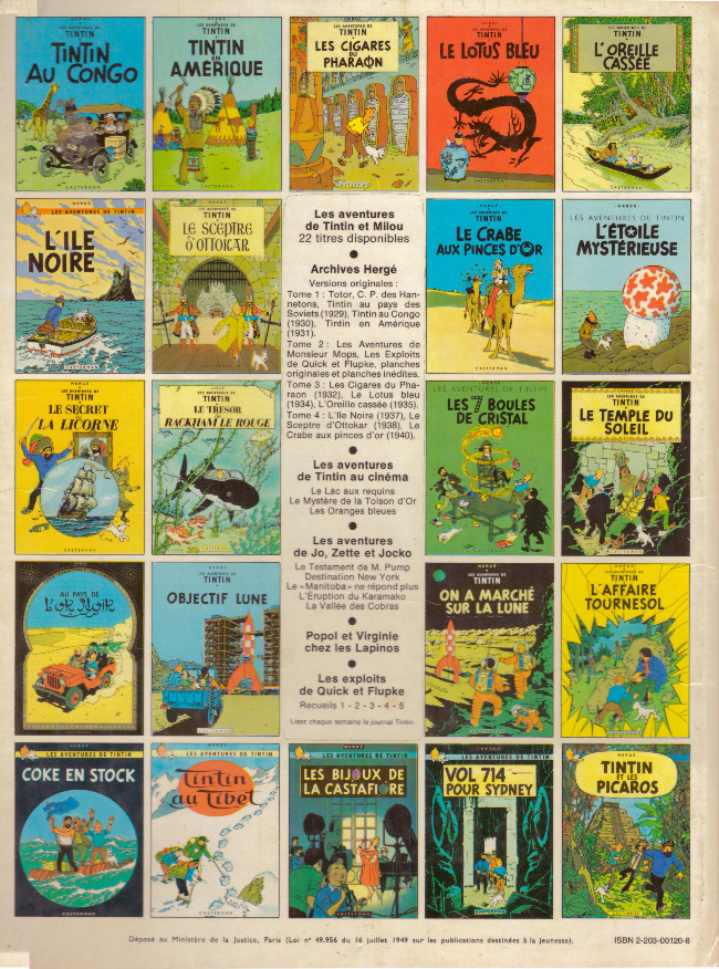 Verso de l'album Tintin Tome 21 Les bijoux de la Castafiore
