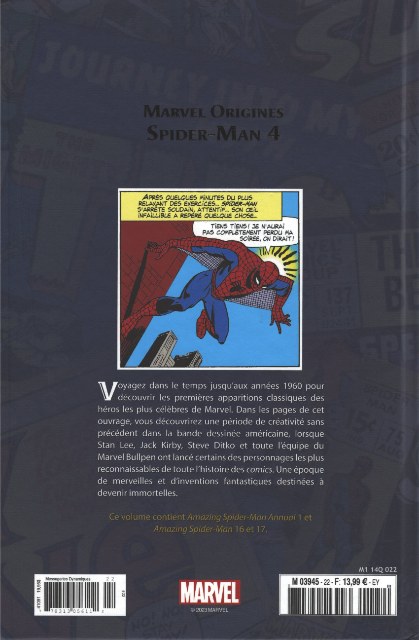 Verso de l'album Marvel Origines N° 22 Spider-Man 4