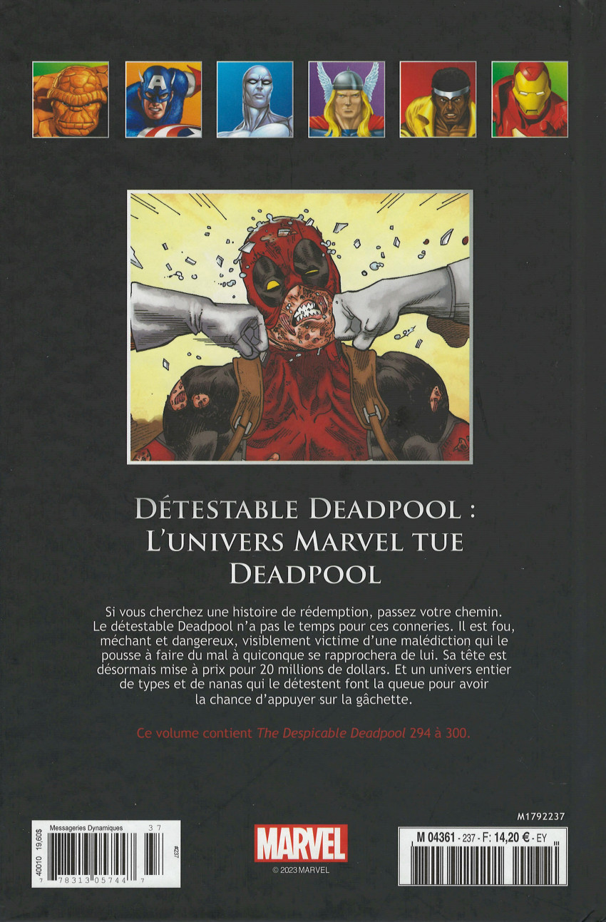 Verso de l'album Marvel Comics - La collection de référence Tome 237 Détestable Deadpool - L'unviers Marvel tue Deadpool