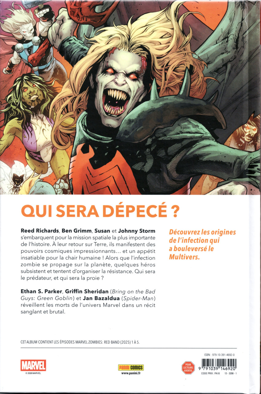 Verso de l'album Marvel Zombies: Red Band 1 Une histoire de mort
