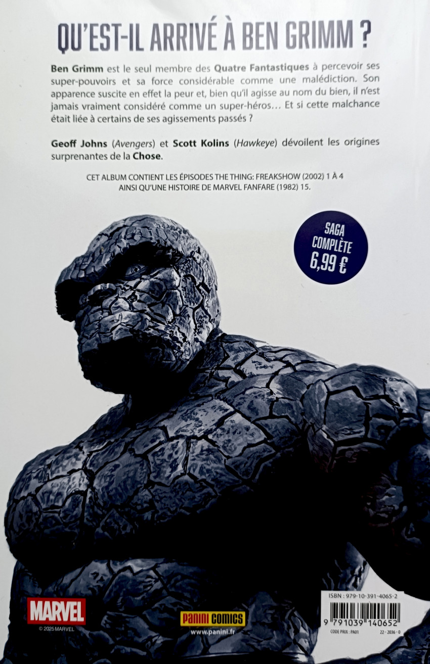 Verso de l'album Fantastic Four Tome 3 La Chose
