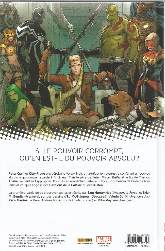 Verso de l'album Les Gardiens de la Galaxie / All-New X-Men - Le Vortex Noir Tome 1 Le Vortex Noir (I)