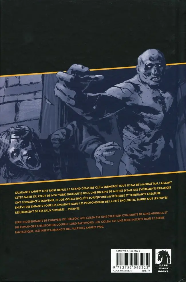 Verso de l'album Joe Golem, détective de l'occulte Tome 1 Le Chasseur de rats & Sous l'eau, les morts