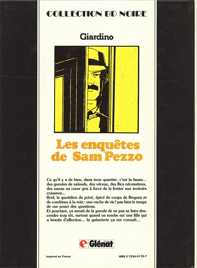 Verso de l'album Les enquêtes de Sam Pezzo Tome 1