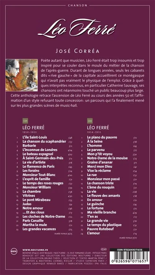 Verso de l'album BD Chanson Léo Ferré