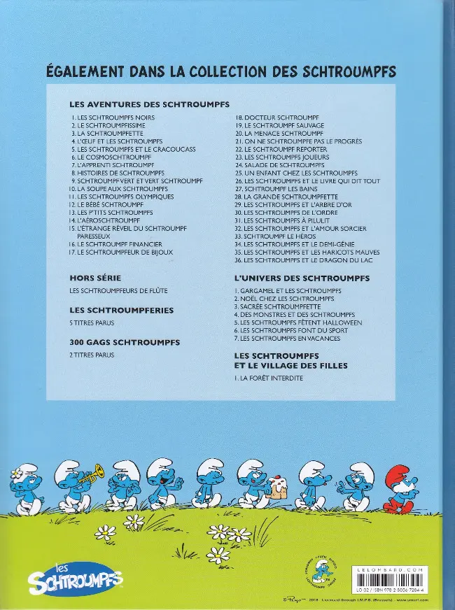 Verso de l'album Les Schtroumpfs Tome 36 Les Schtroumpfs et le dragon du lac
