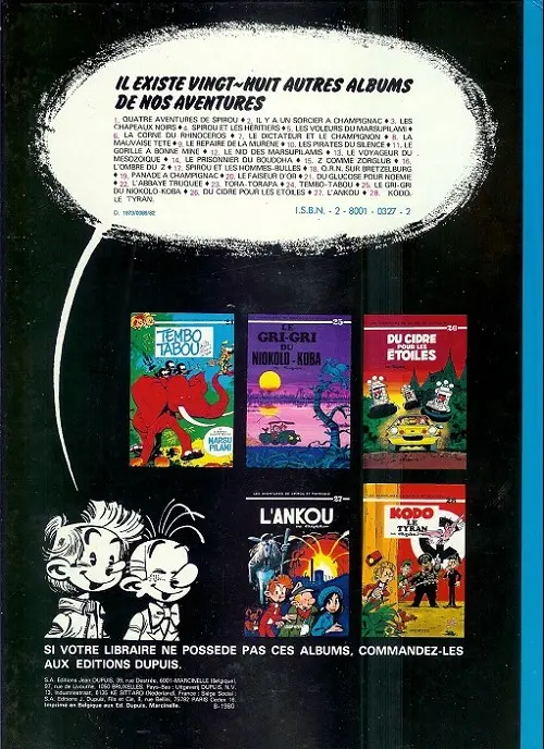 Verso de l'album Spirou et Fantasio Tome 23 Tora Torapa