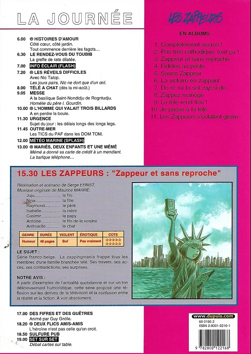 Verso de l'album Les Zappeurs Tome 3 Zappeur et sans reproche