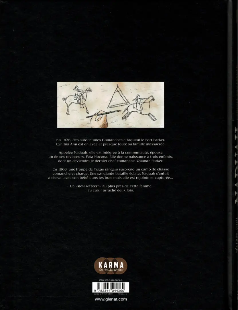 Verso de l'album Naduah Cynthia Ann Parker, coeur enterré deux fois.