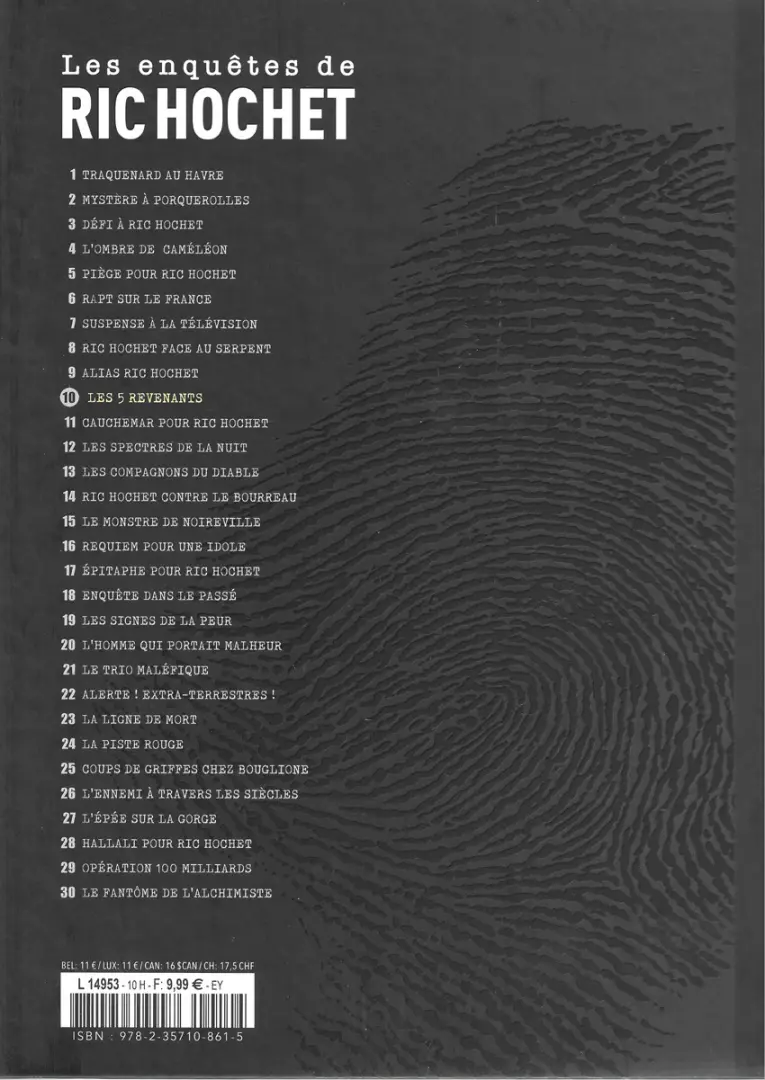 Verso de l'album Les enquêtes de Ric Hochet Tome 10 Les 5 revenants
