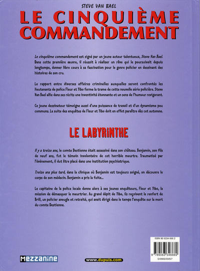 Verso de l'album Le Cinquième commandement Tome 1 Le labyrinthe