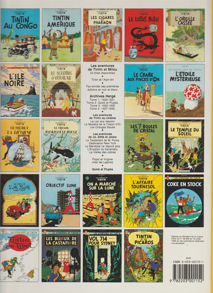 Verso de l'album Tintin Tome 16 Objectif lune