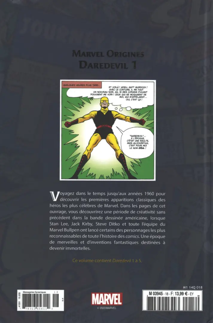 Verso de l'album Marvel Origines N° 18 Dardedevil 1