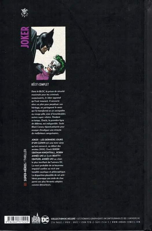 Verso de l'album Joker : Les derniers jours d'un clown