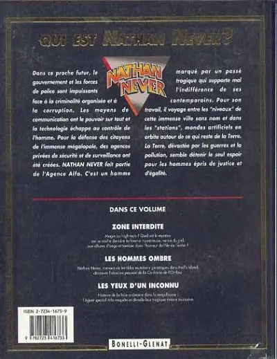 Verso de l'album Nathan Never Glénat 2 Zone interdite