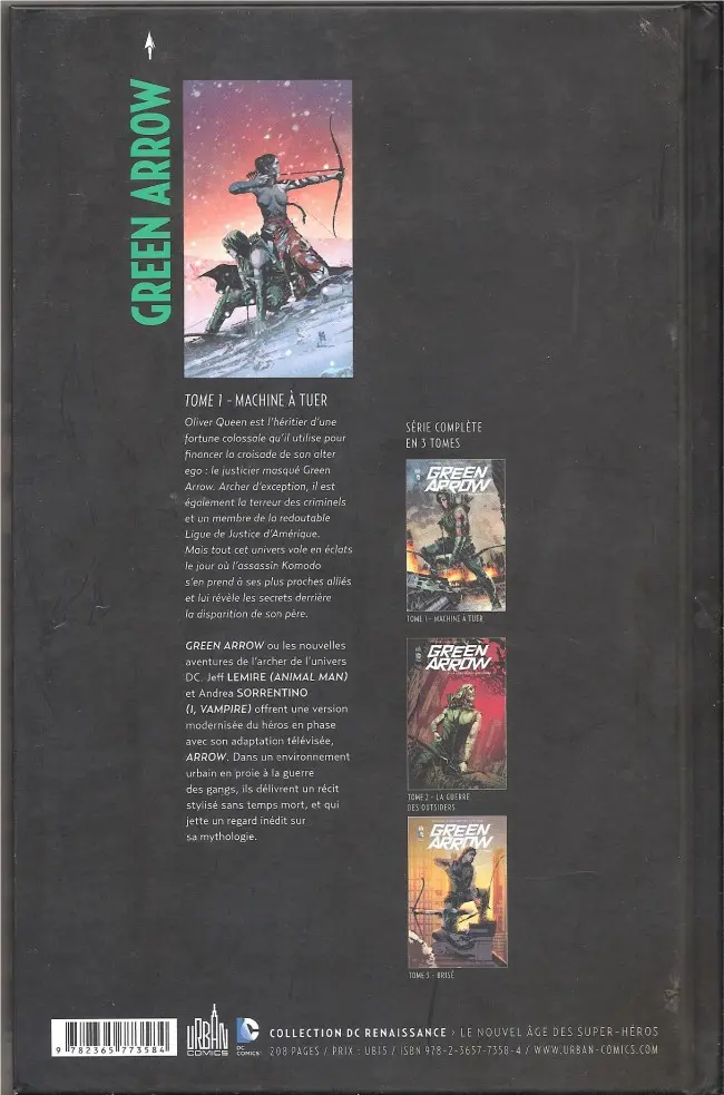 Verso de l'album Green Arrow Tome 1 Machine à tuer