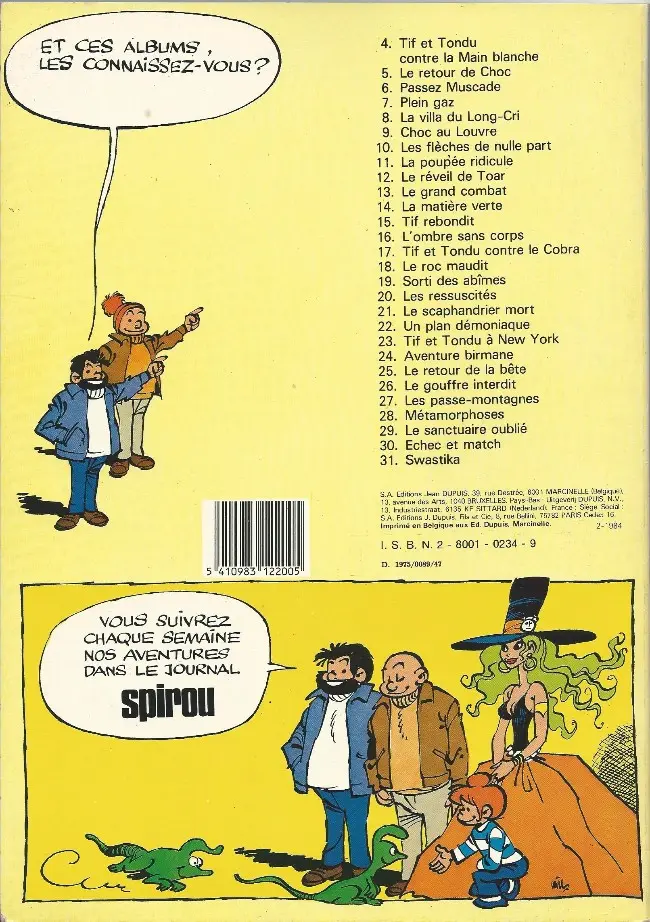 Verso de l'album Tif et Tondu Tome 4 Tif et Tondu contre la main blanche