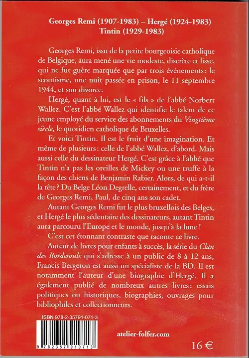 Verso de l'album Hergé, le voyageur immobile