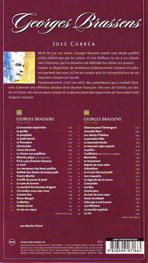 Verso de l'album BD Chanson Georges Brassens