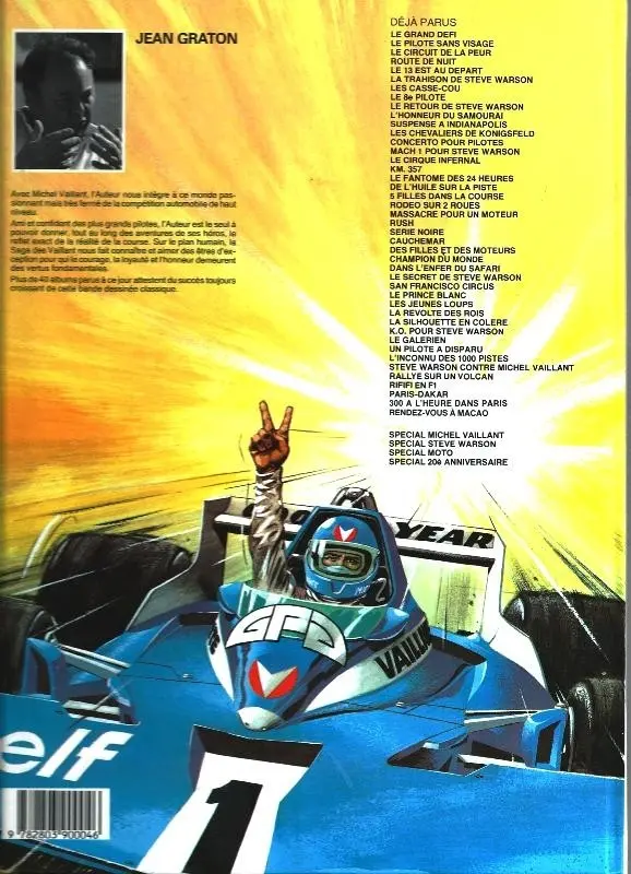 Verso de l'album Michel Vaillant Tome 34 K.O. pour Steve Warson