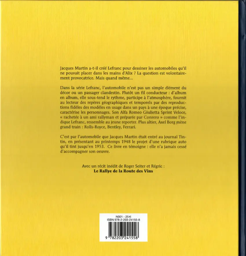 Verso de l'album Lefranc Les Voitures de Lefranc