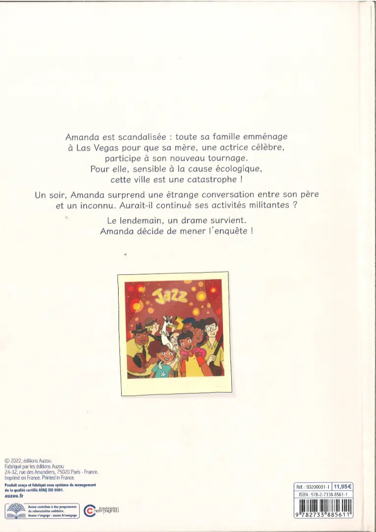 Verso de l'album Amanda Sparks 1 Enquête à Las Vegas