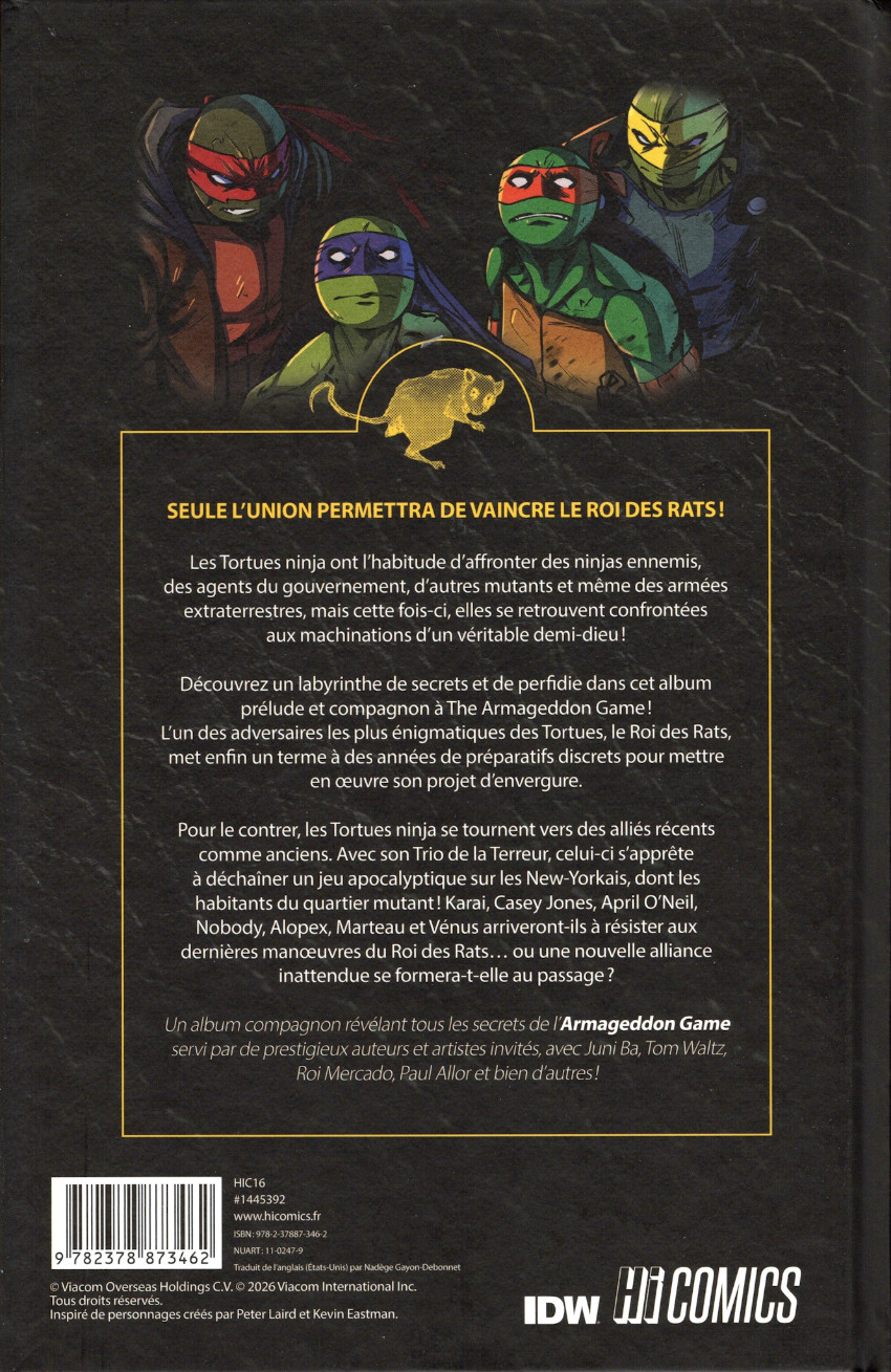 Verso de l'album Teenage Mutant Ninja Turtles - Les Tortues Ninja Armageddon Game : Ouverture & Alliance