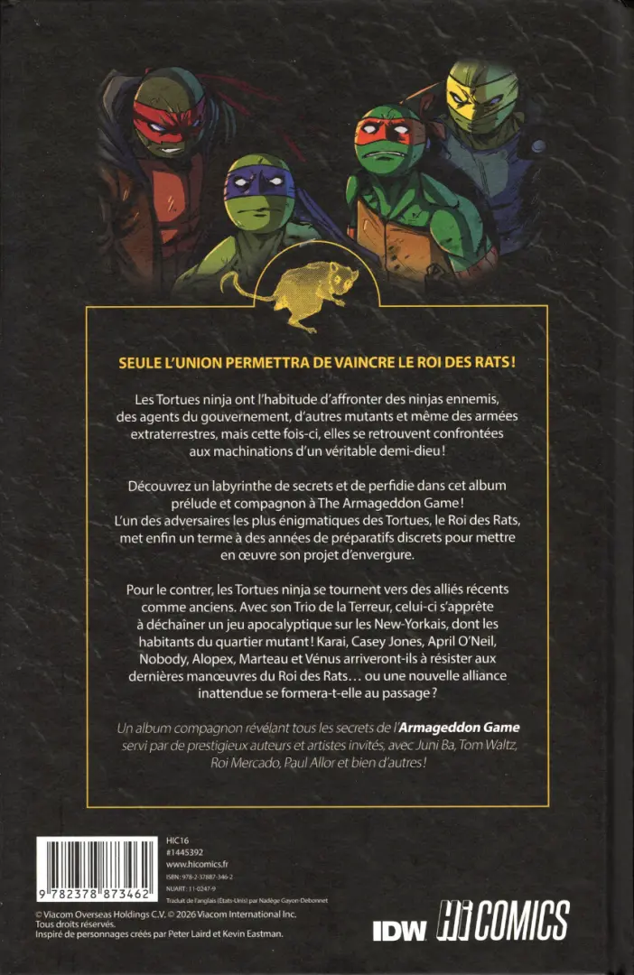 Verso de l'album Teenage Mutant Ninja Turtles - Les Tortues Ninja Armageddon Game : Ouverture & Alliance