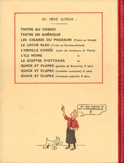 Verso de l'album Tintin Tome 9 Le crabe aux pinces d'or