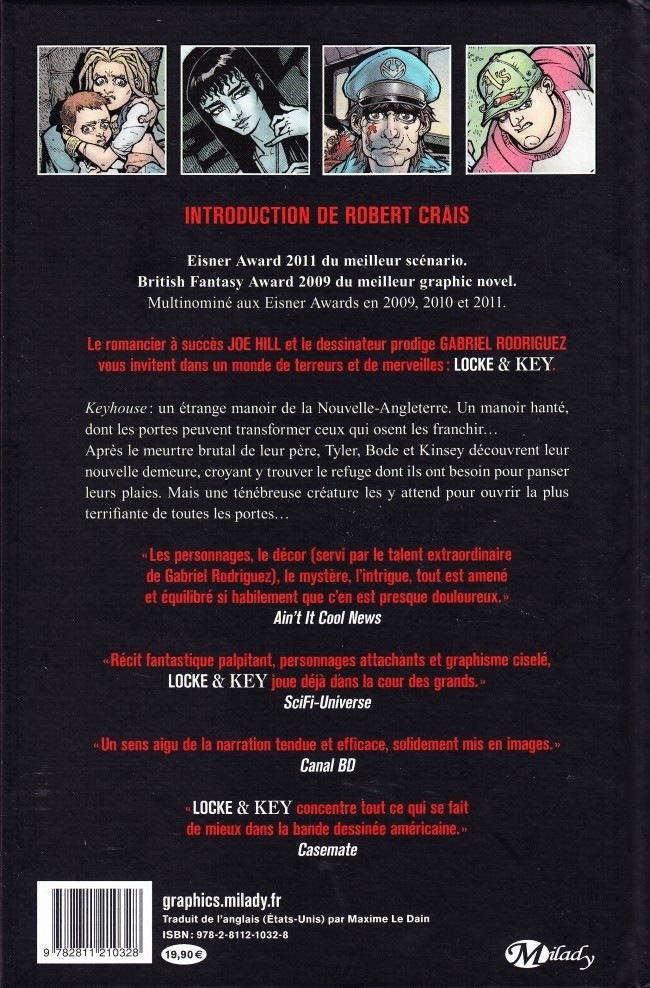 Verso de l'album Locke & Key Volume 1 Bienvenue à Lovecraft