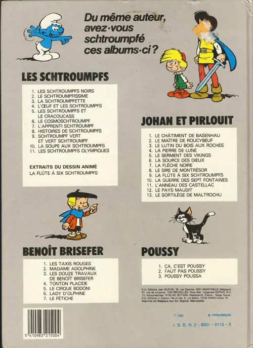 Verso de l'album Les Schtroumpfs Tome 6 Le cosmoschtroumpf