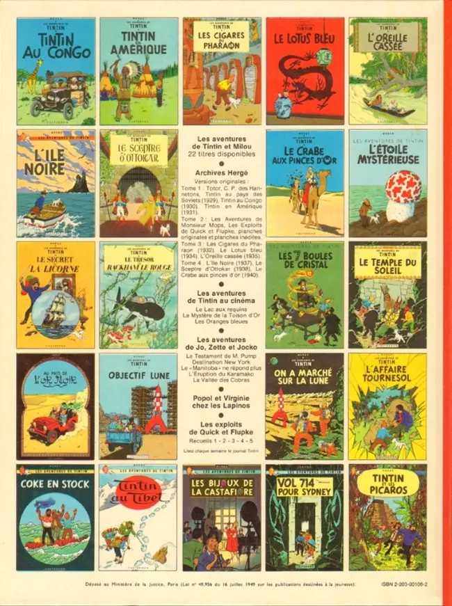 Verso de l'album Tintin Tome 7 L'île noire
