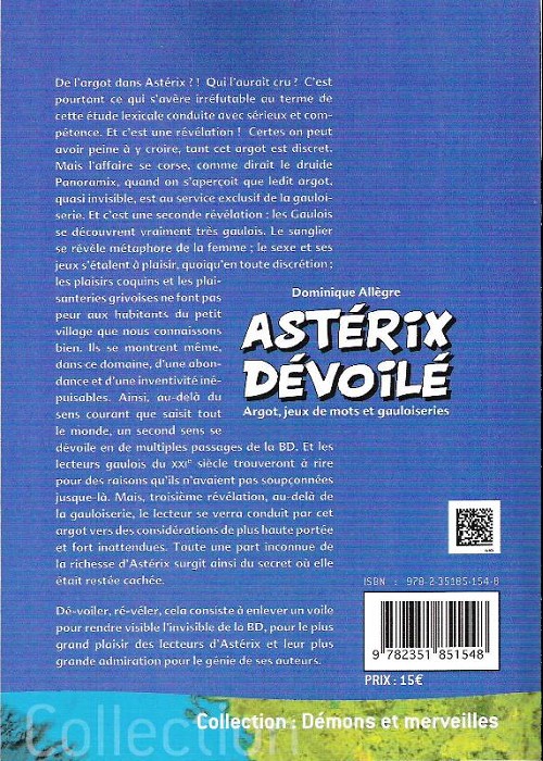 Verso de l'album Astérix dévoilé Argot, jeux de mots et gauloiseries