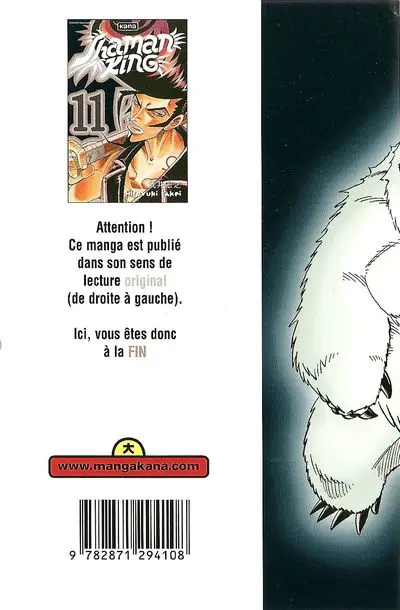 Verso de l'album Shaman King 11 La rancune et le sang