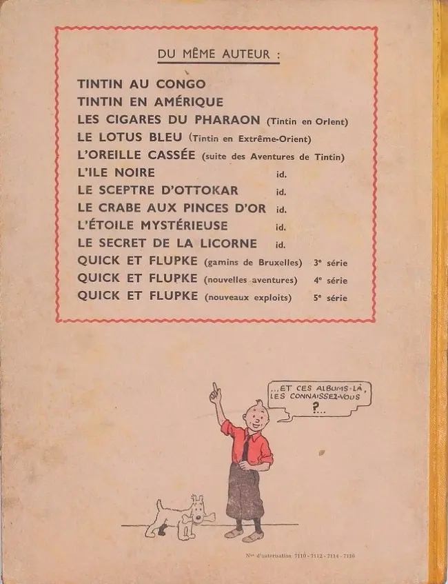 Verso de l'album Tintin Tome 11 Le secret de la Licorne