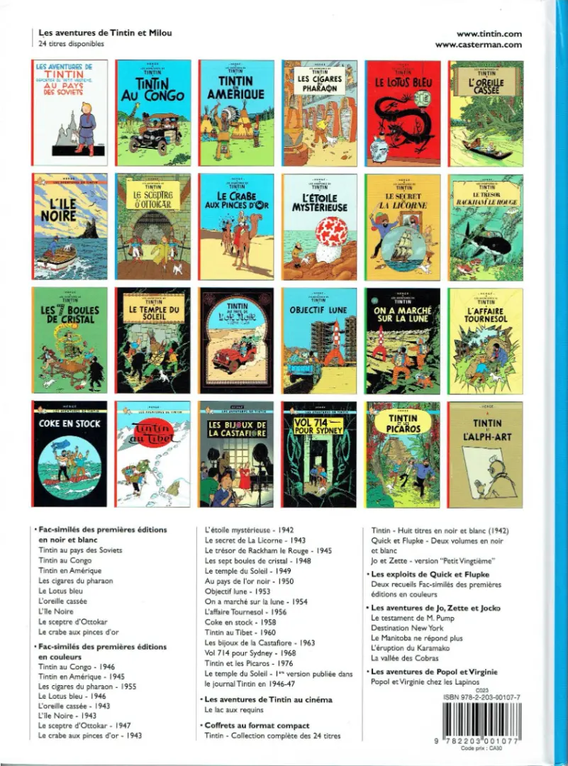 Verso de l'album Tintin Tome 8 Le sceptre d'Ottokar