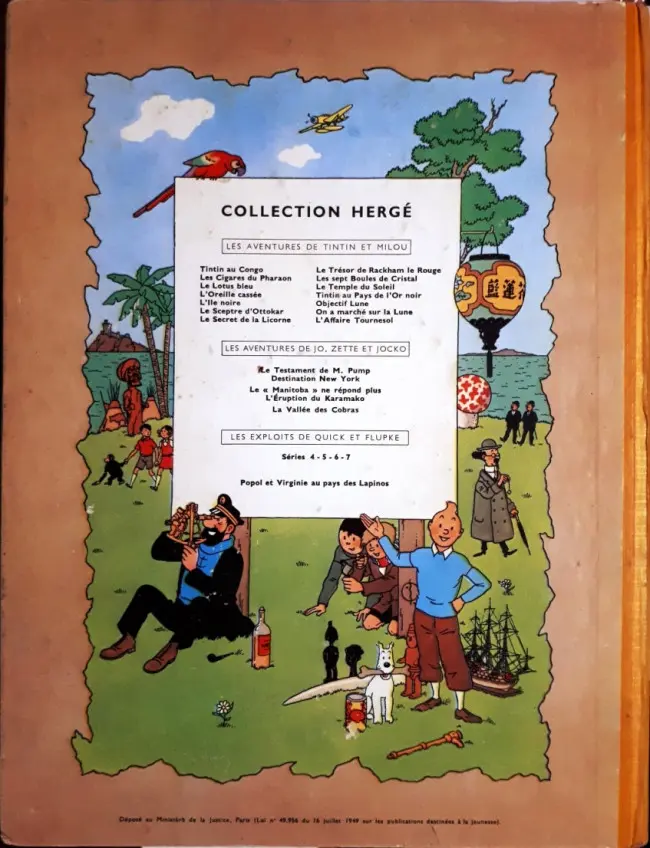 Verso de l'album Tintin Tome 13 Les 7 boules de cristal