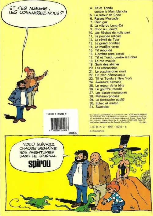 Verso de l'album Tif et Tondu Tome 13 Le grand combat