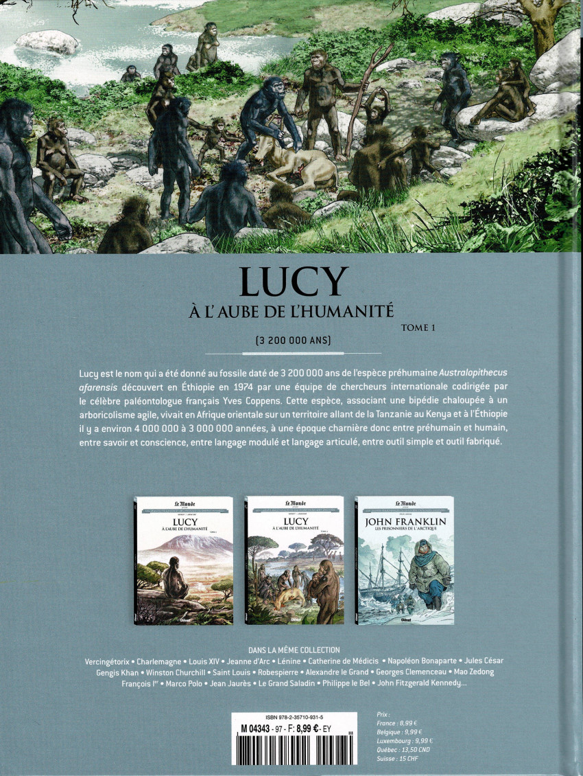 Verso de l'album Les grands personnages de l'Histoire en bandes dessinées Tome 97 Lucy, à l'aube de l'humanité, tome 1