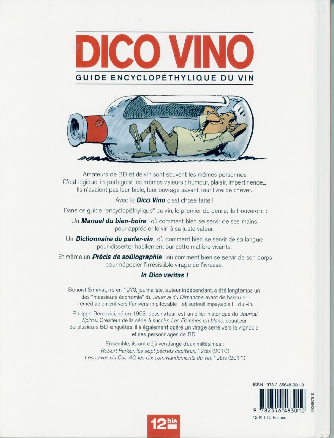 Verso de l'album Dico Vino : Guide Encyclopéthylique du vin Le vin français expliqué à Parker