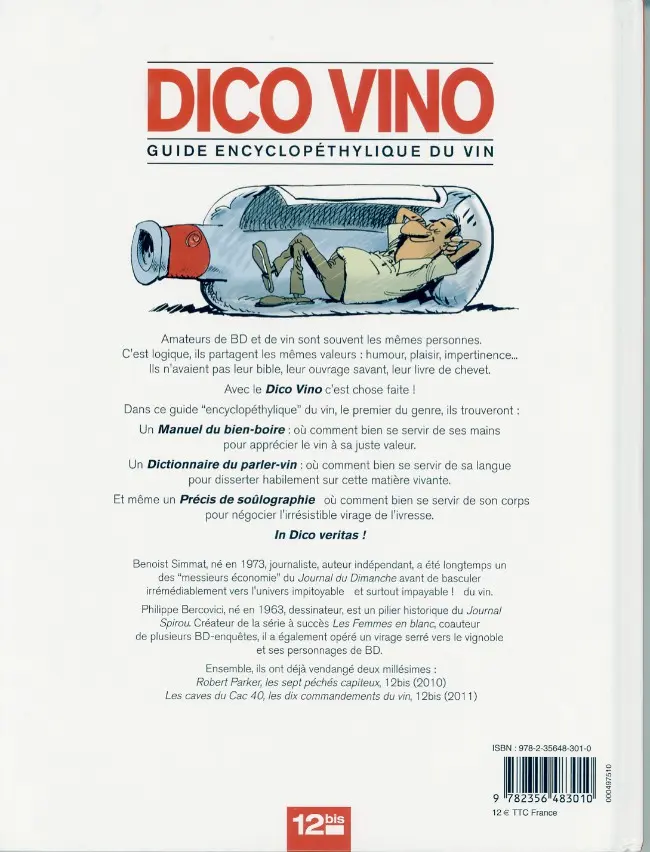 Verso de l'album Dico Vino : Guide Encyclopéthylique du vin Le vin français expliqué à Parker