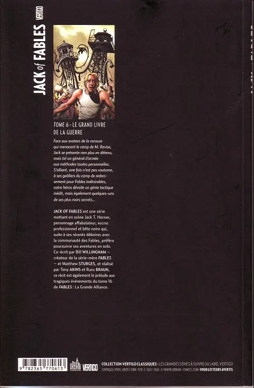 Verso de l'album Jack of Fables Tome 6 Le grand livre de la guerre
