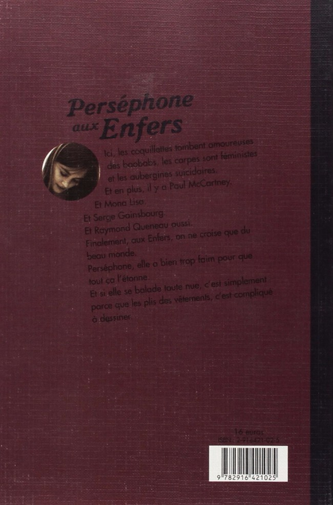 Verso de l'album Perséphone aux enfers