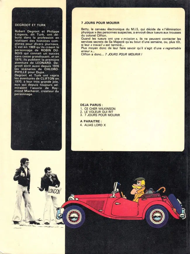 Verso de l'album Clifton Tome 3 7 jours pour mourir