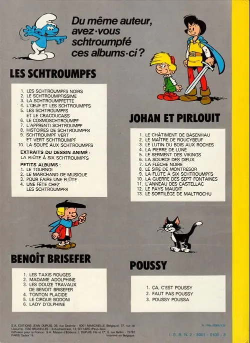 Verso de l'album Johan et Pirlouit Tome 6 La source des dieux