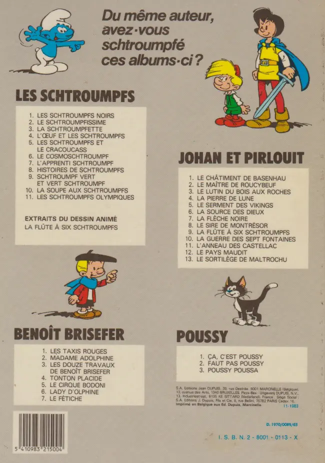 Verso de l'album Les Schtroumpfs Tome 6 Le cosmoschtroumpf