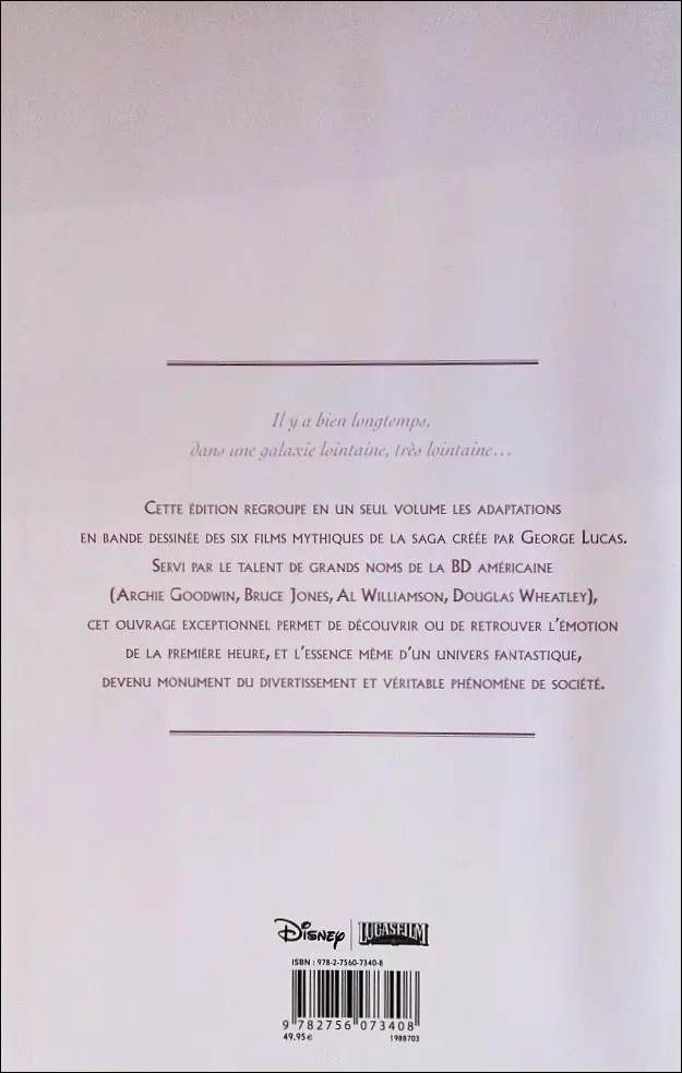 Verso de l'album Star Wars L'intégrale - Épisodes I à VI
