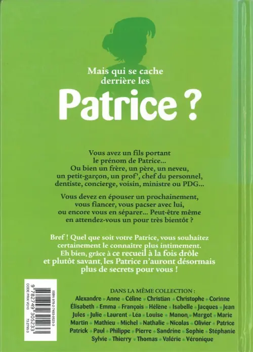 Verso de l'album L'Encyclopédie des prénoms en BD Tome 39 Patrice