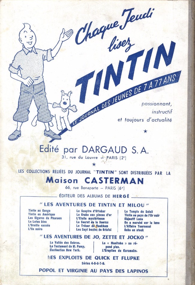 Verso de l'album Tintin Tome 42 Tintin album du journal (n° 574 à 585)